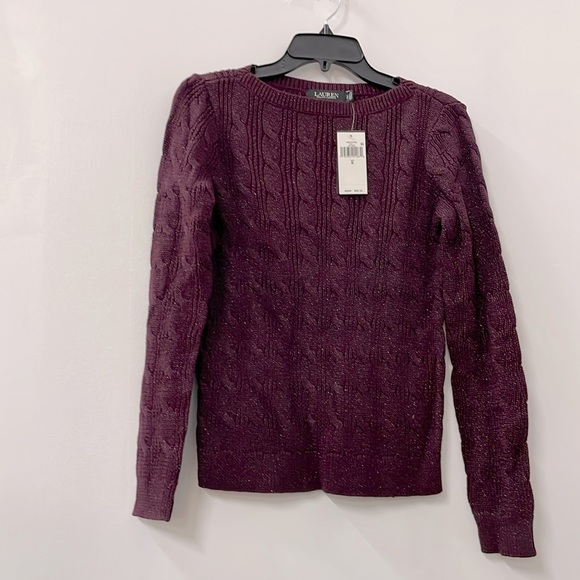 Lauren Ralph Lauren Women’s Cable Knit Cotton Blend Boatneck Sweater Dark Red - Picture 1 of 6